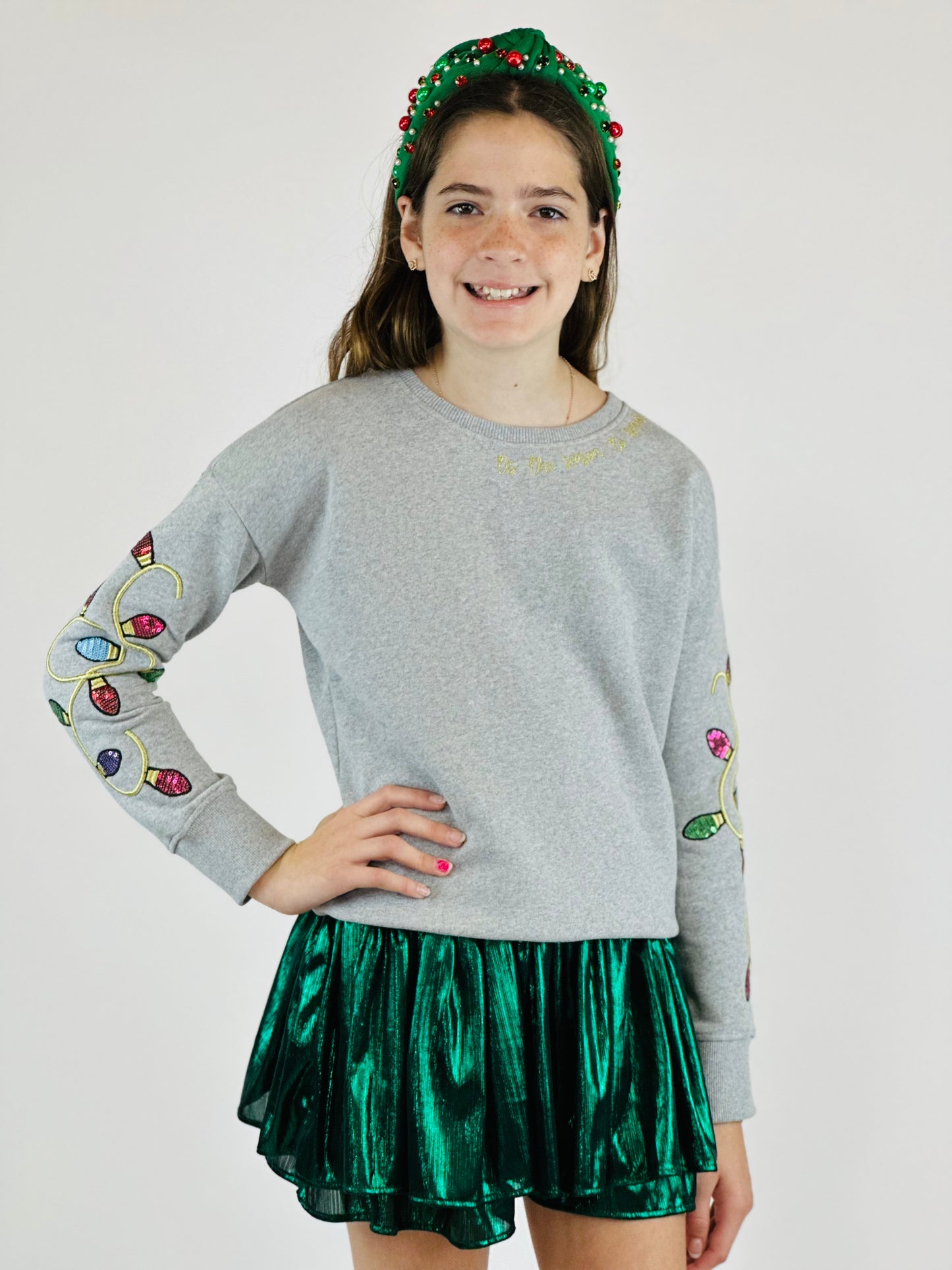 Tis the Season Graphic Sweatshirt w/Christmas Lights