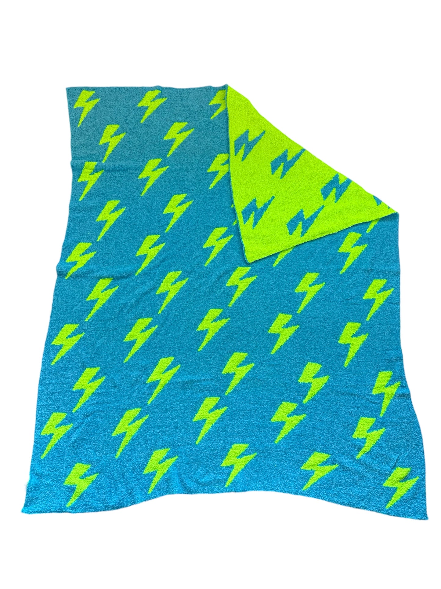 Lightning Plush Throw - Blue/Neon Yellow