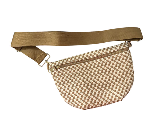 Woven Bum Bag - Tan and White Check