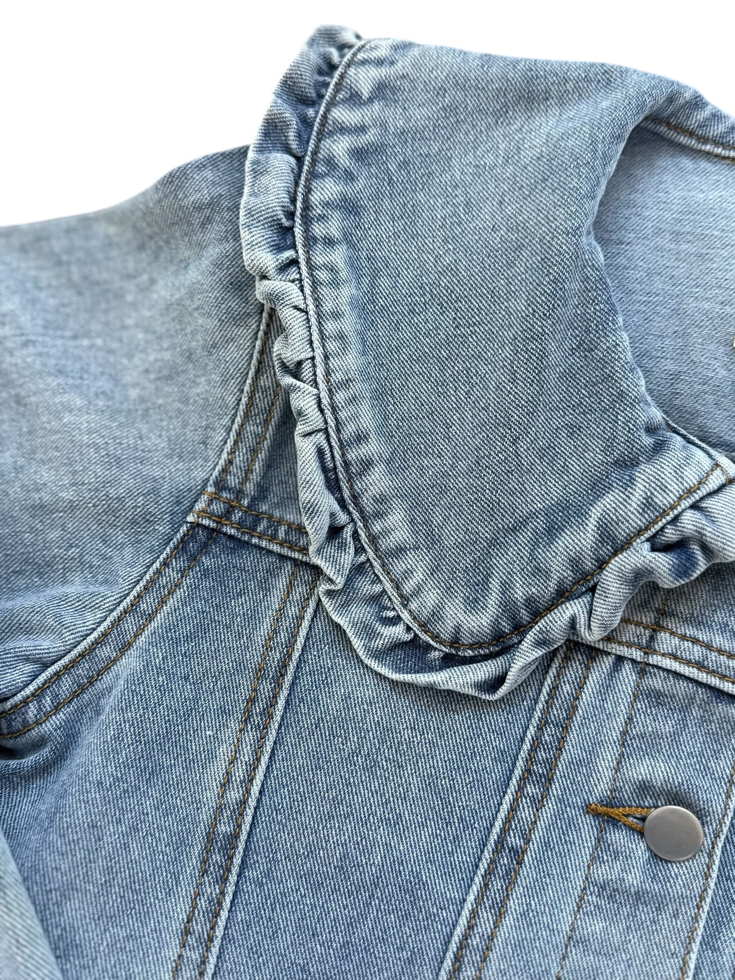 Denim Jacket with Ruffle Peter Pan Collar