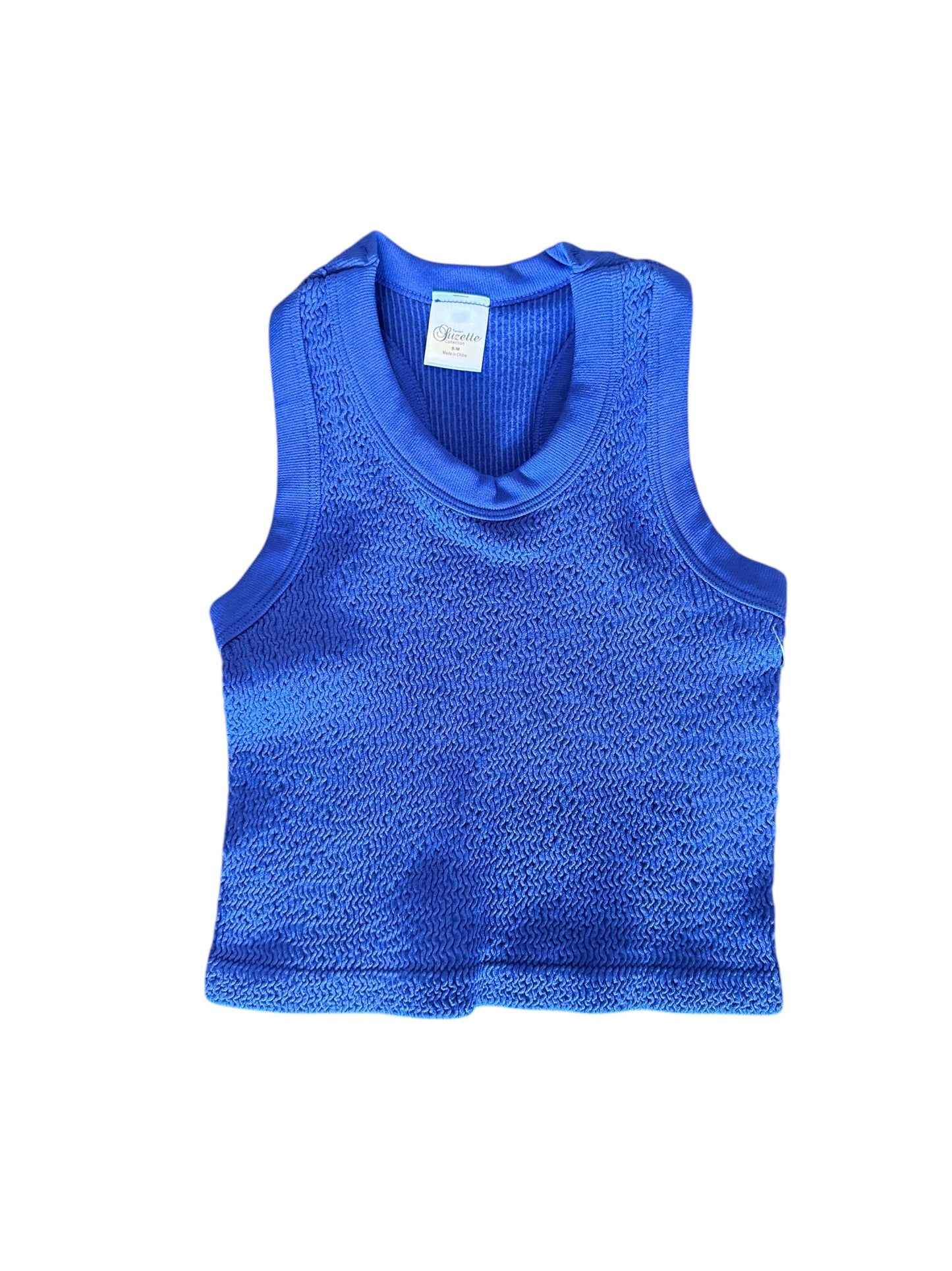 Smocked Crop Tank - Cobalt Blue