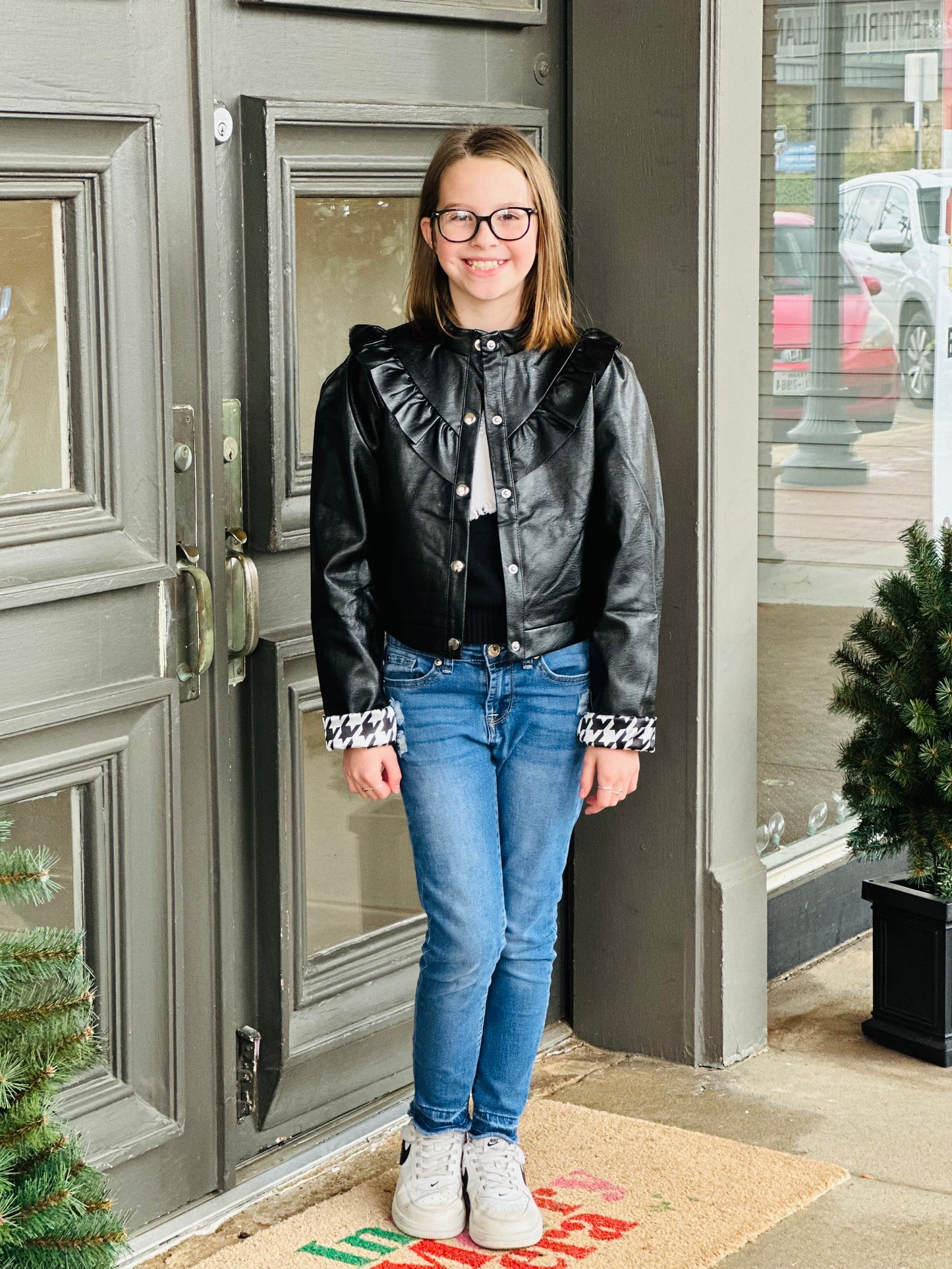 Faux Leather Ruffle Jacket