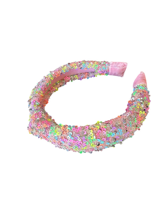 Sparkly Sequin Knot Headband - Rainbow