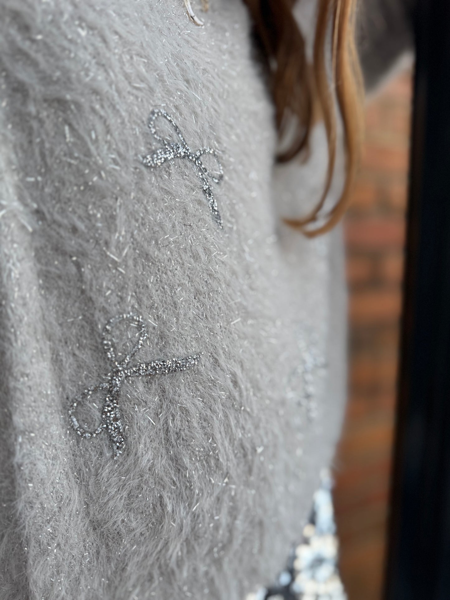 Metallic Sweater with Sequin Bows