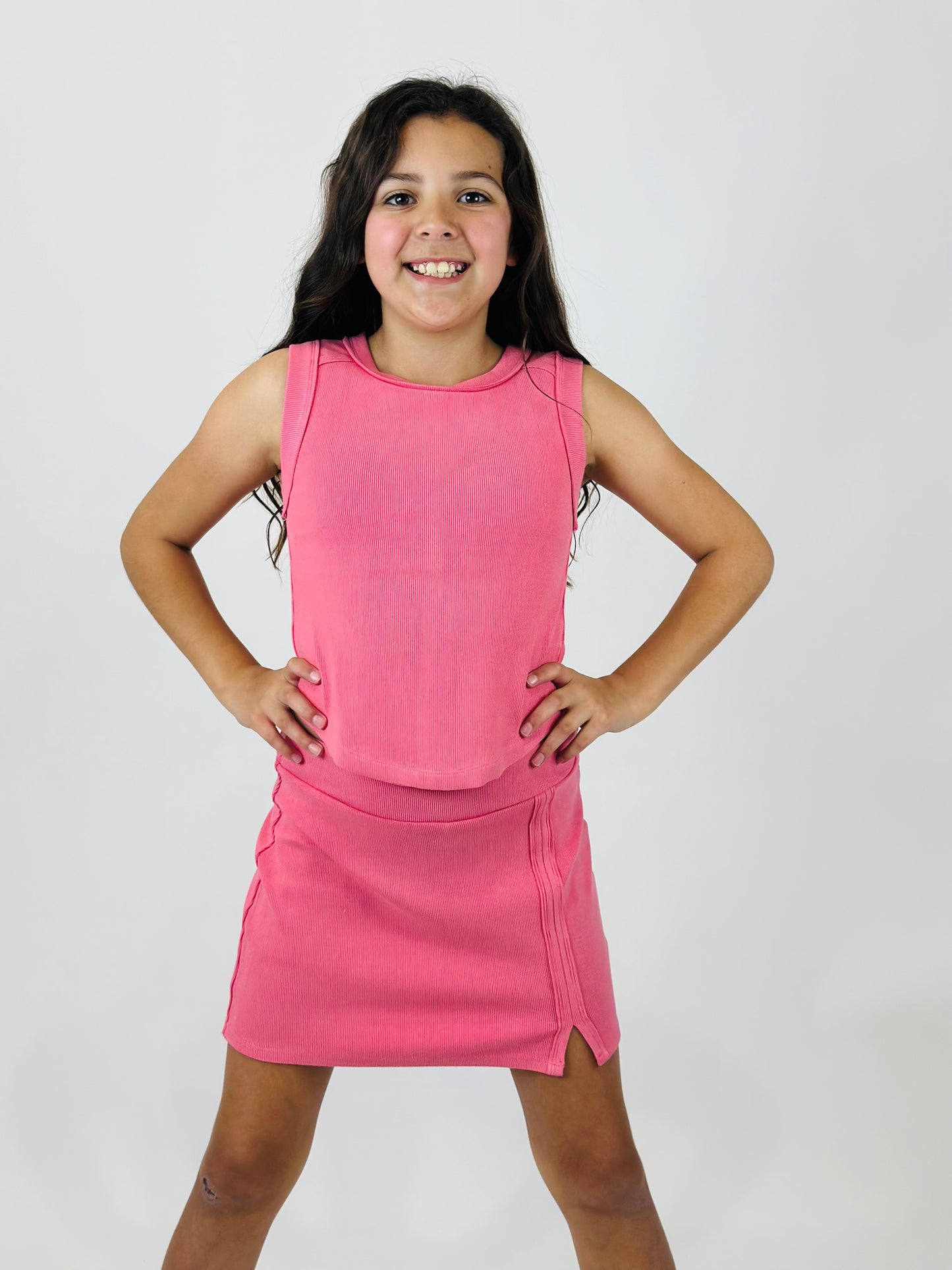 Tenly Rayon Rib Skort- Confetti Pink