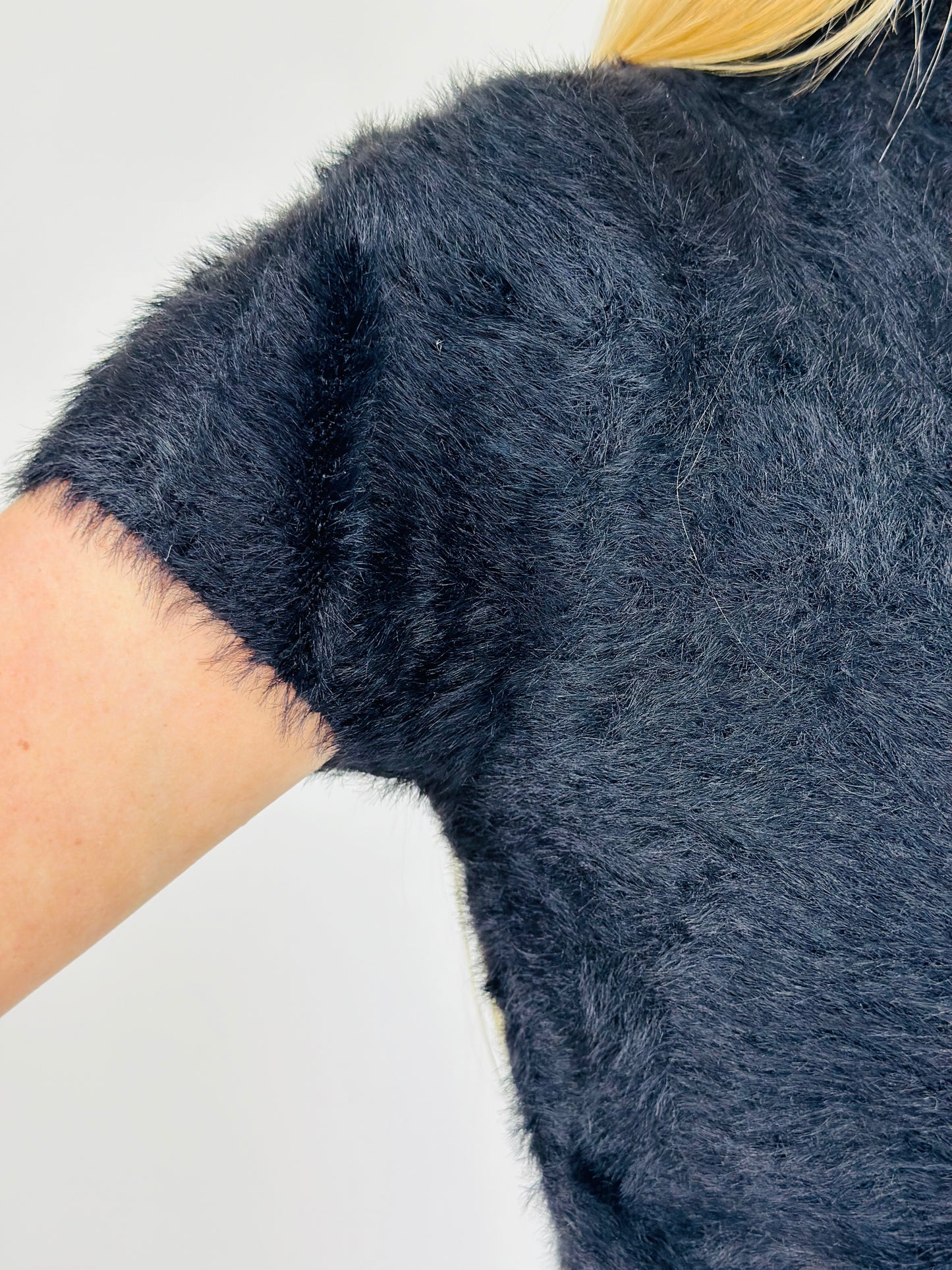 Short Sleeve Fuzzy Sweater - Black