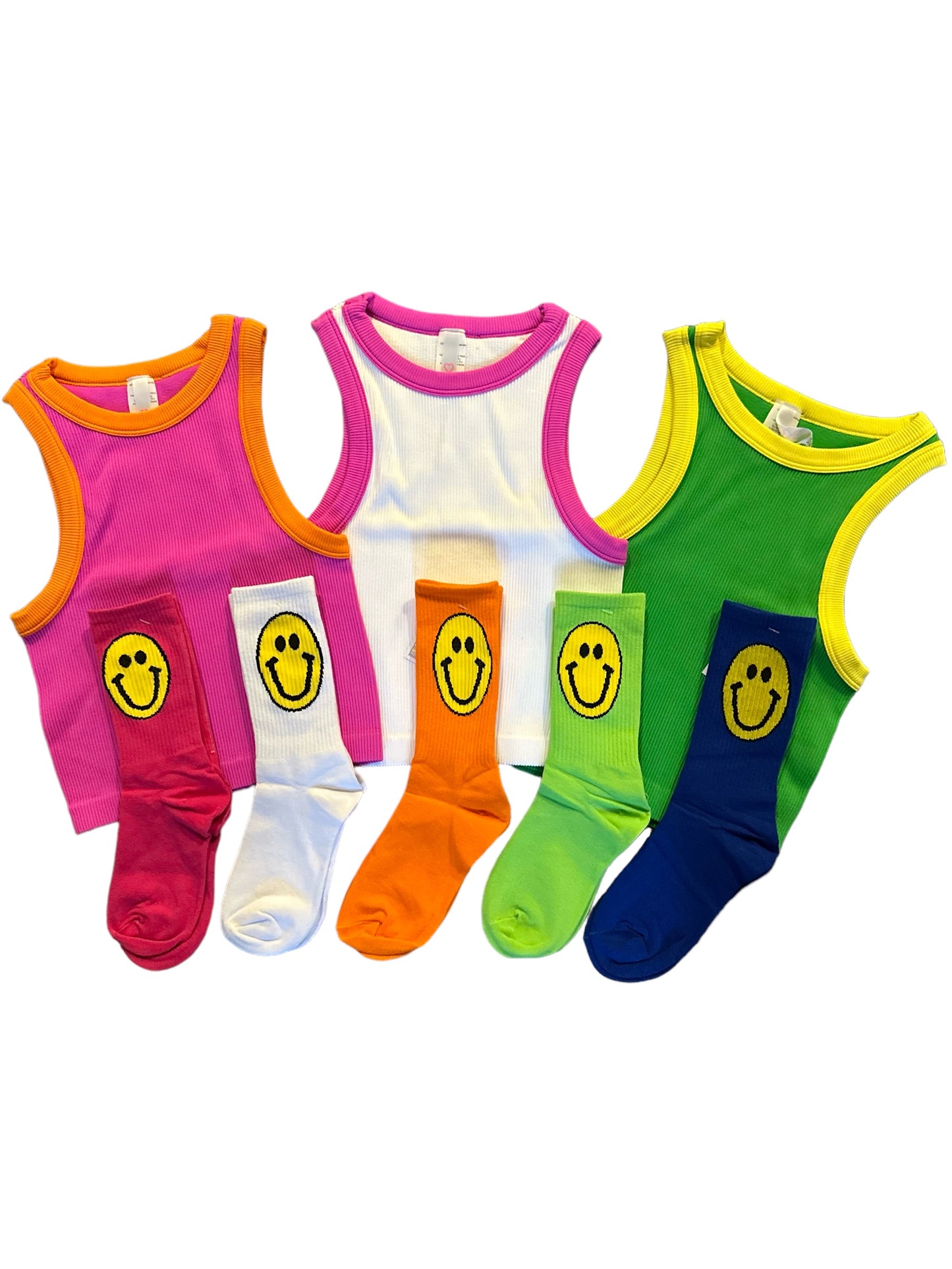 Contrast Trim Ribbed Tank - Neon Fuchsia/Orange