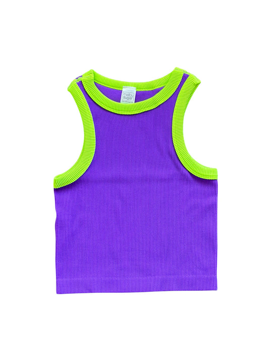 Contrast Trim Ribbed Tank - Purple/Neon Yellow