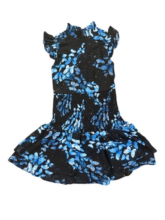Selena Smocked Ruffle Dress - Blue Butterfly