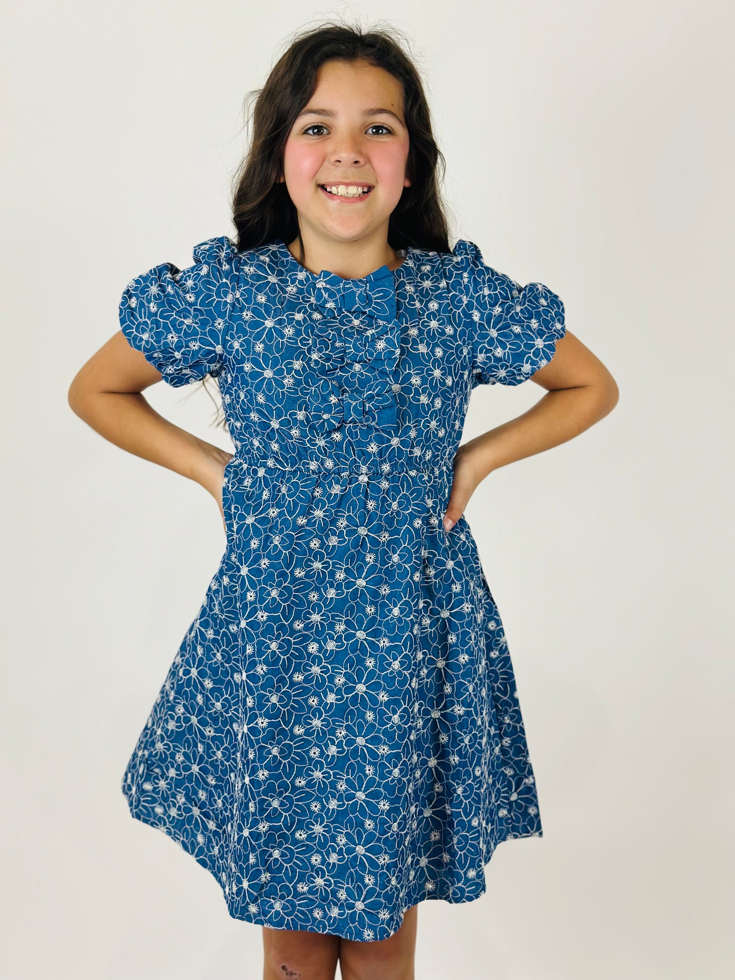 Triple Bow Eyelet Floral Dress