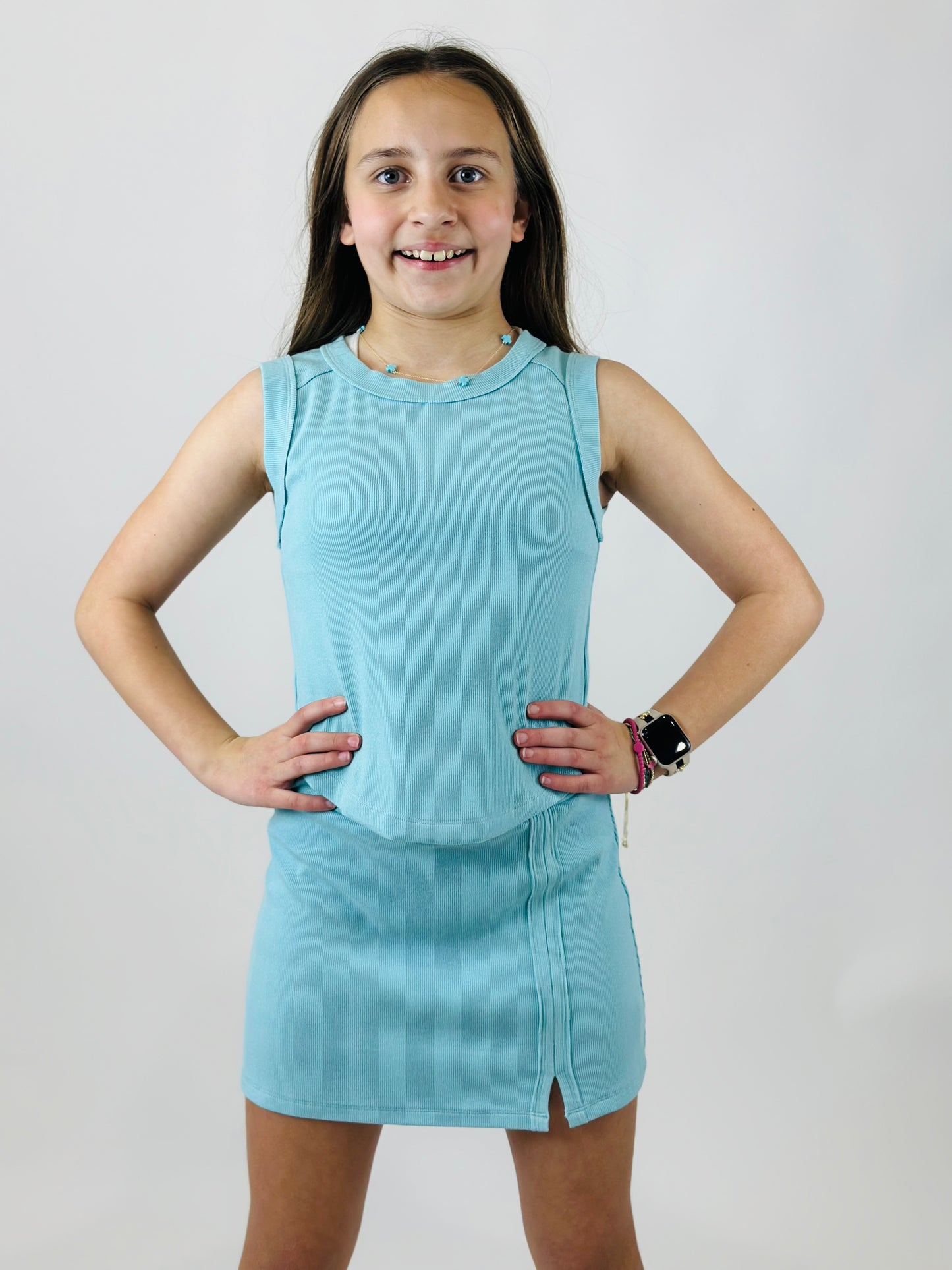 Tenly Rayon Rib Skort- Aqua Sky