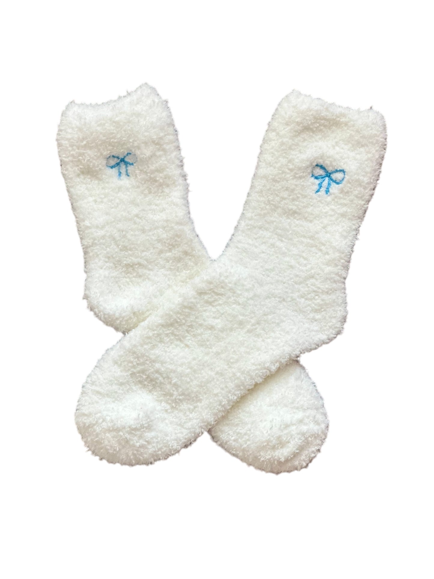 Blue Bow Fuzzy Socks