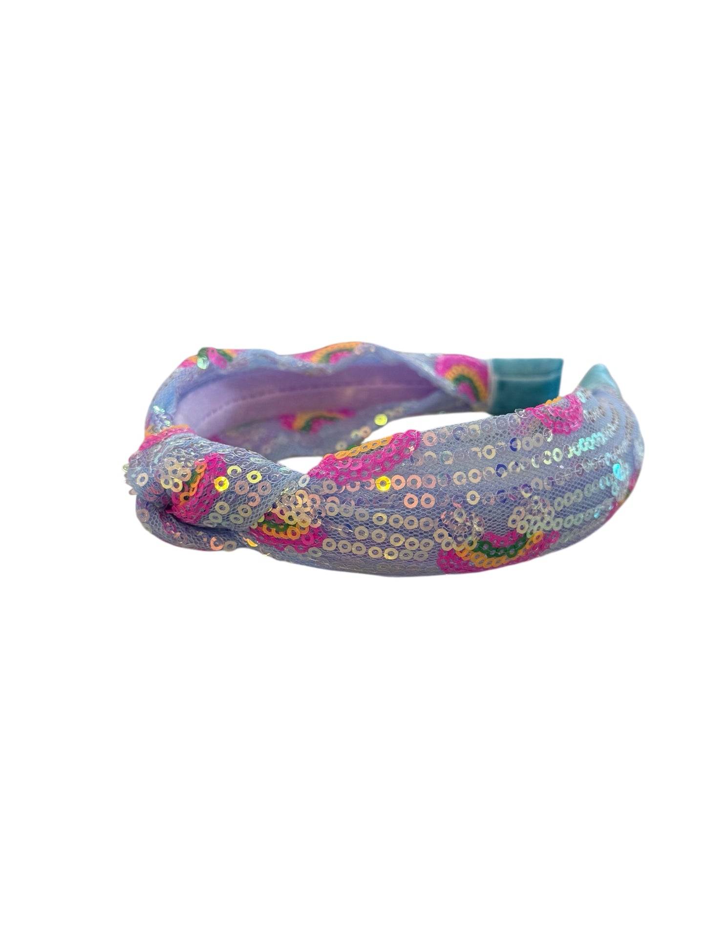 Sparkly Sequin Knot Headband - Blue Rainbow