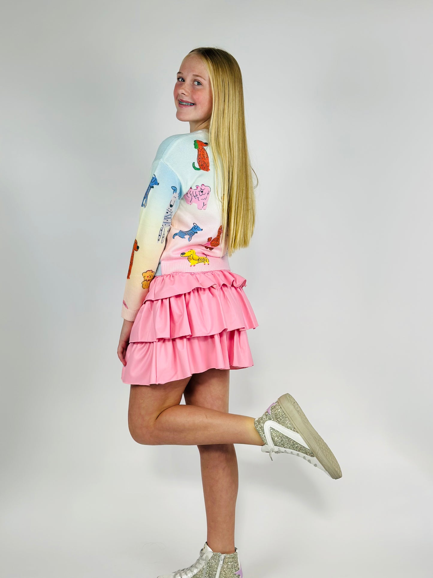 Vegan Leather Tiered Mini Skirt - Pink