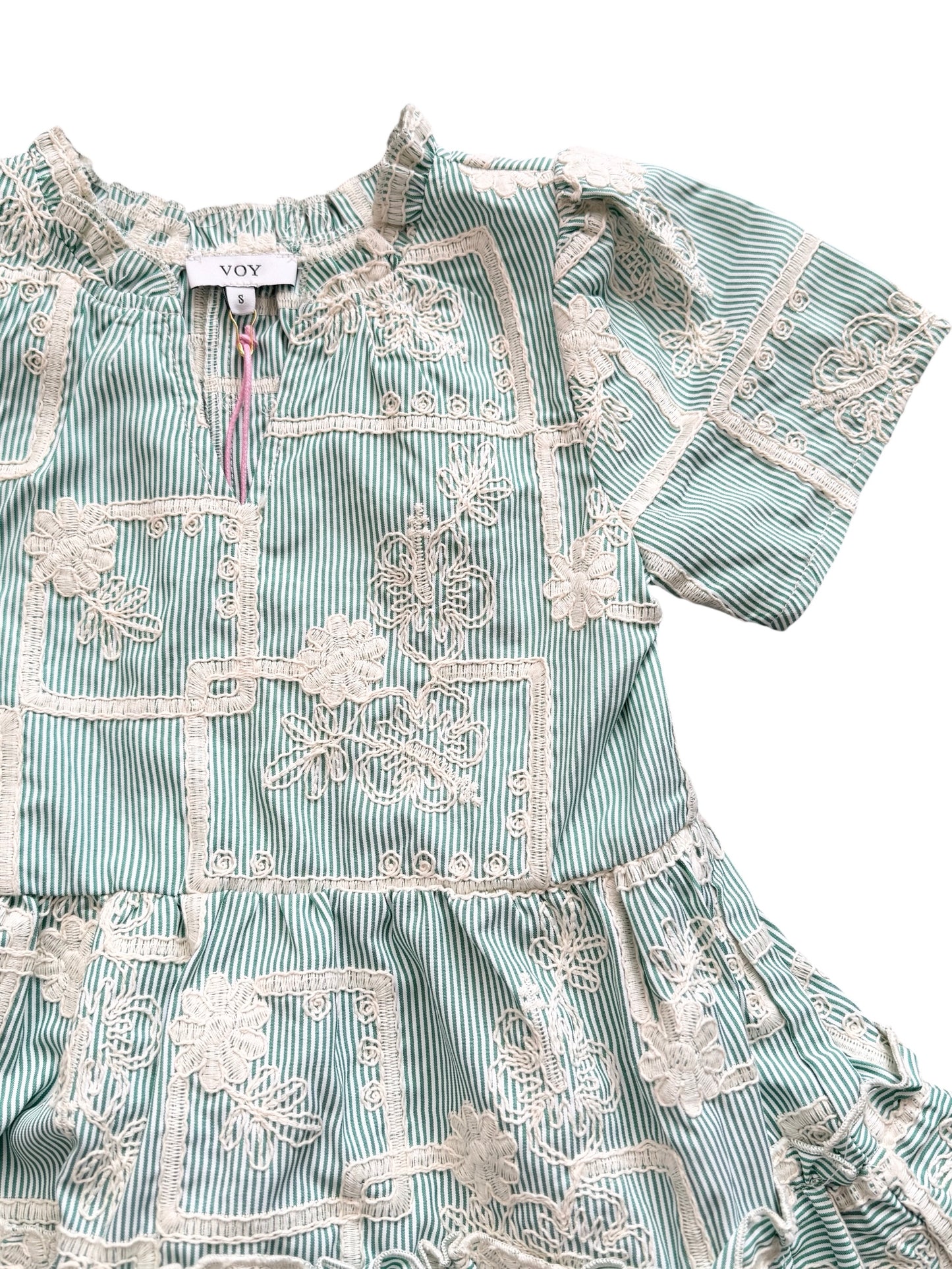 VOY Floral Embroidered Dress - Green