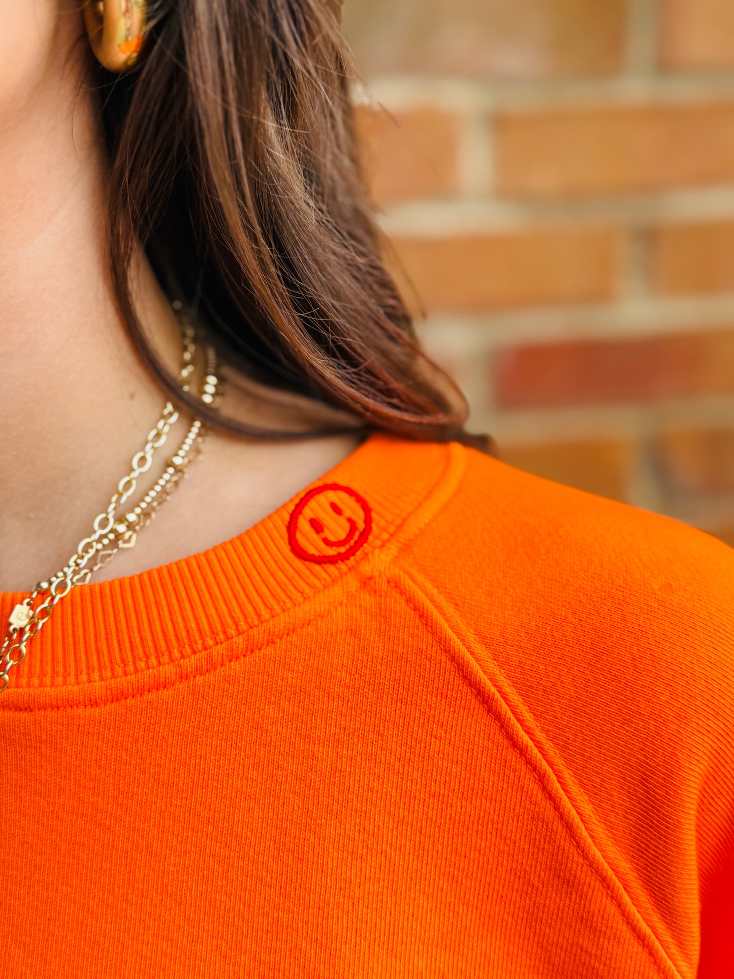 Embroidered Smiley Vintage Sweatshirt - Orange