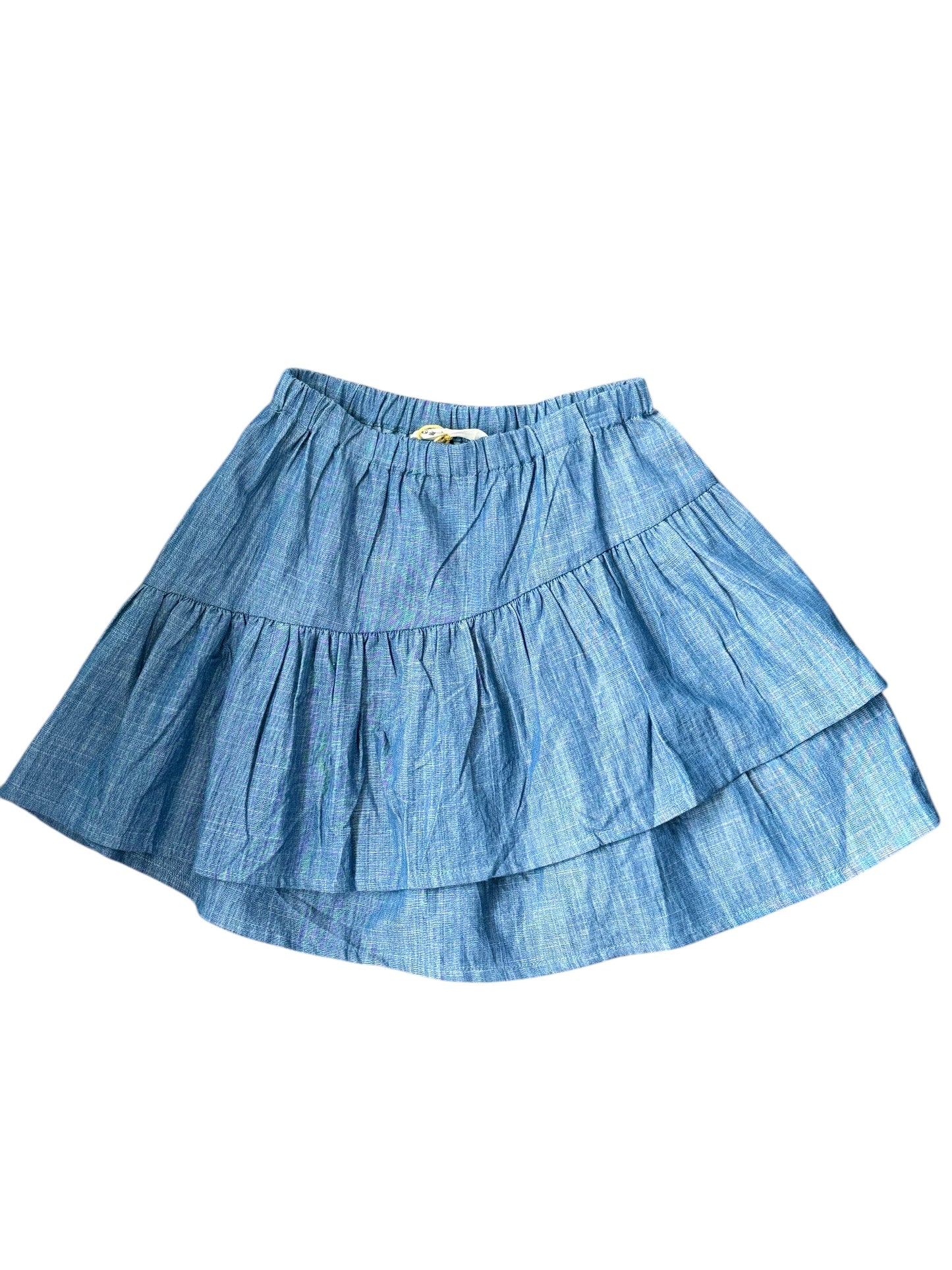 Chambray Tiered Ruffle Skirt