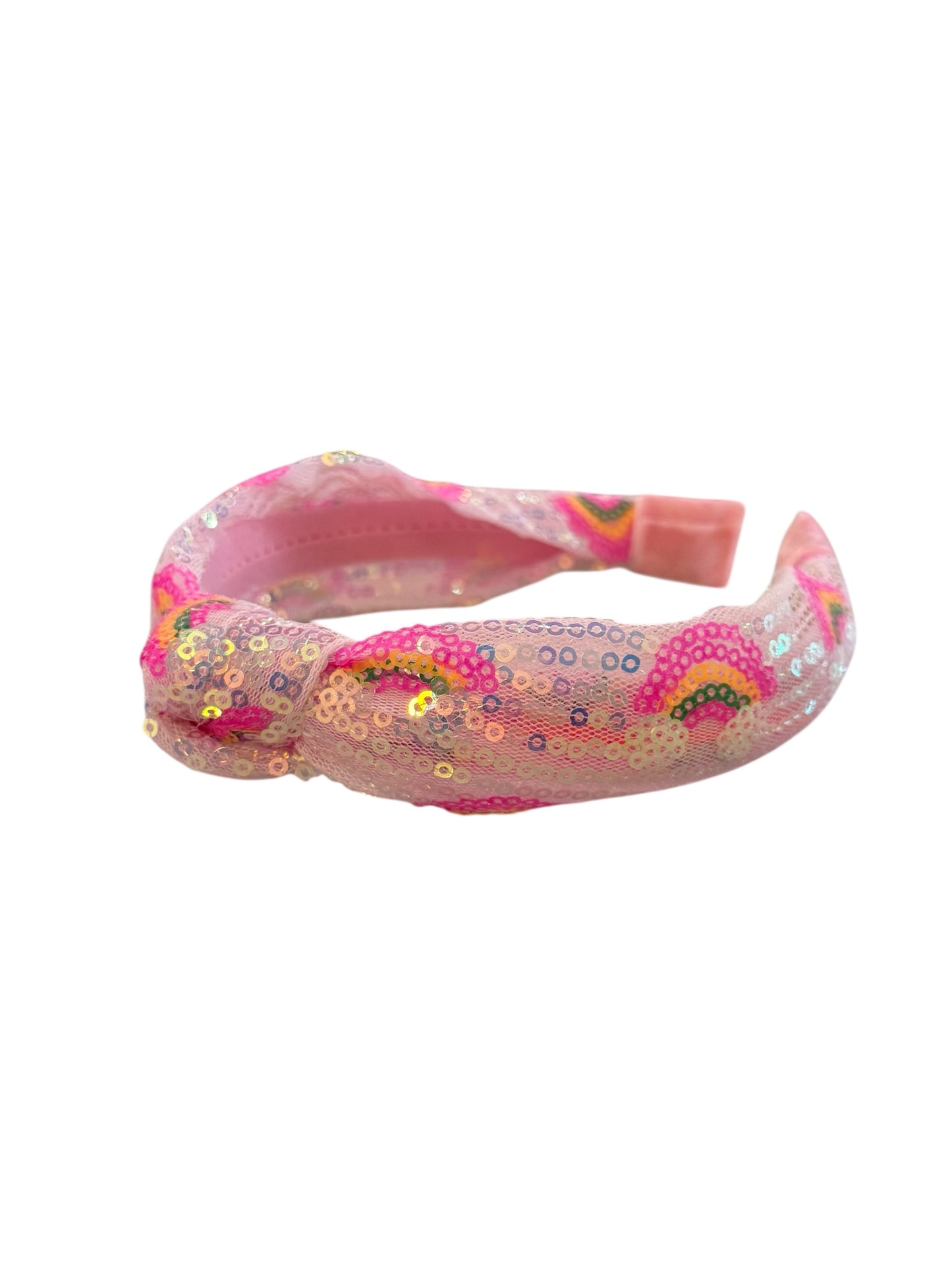 Sparkly Sequin Knot Headband - Pink Rainbow