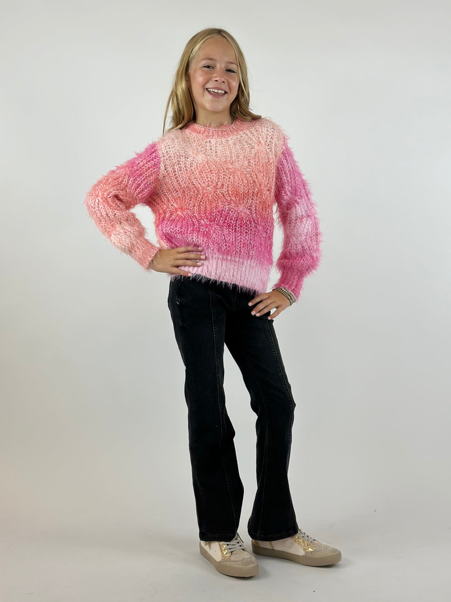 Fuzzy Pink Ombré Sweater