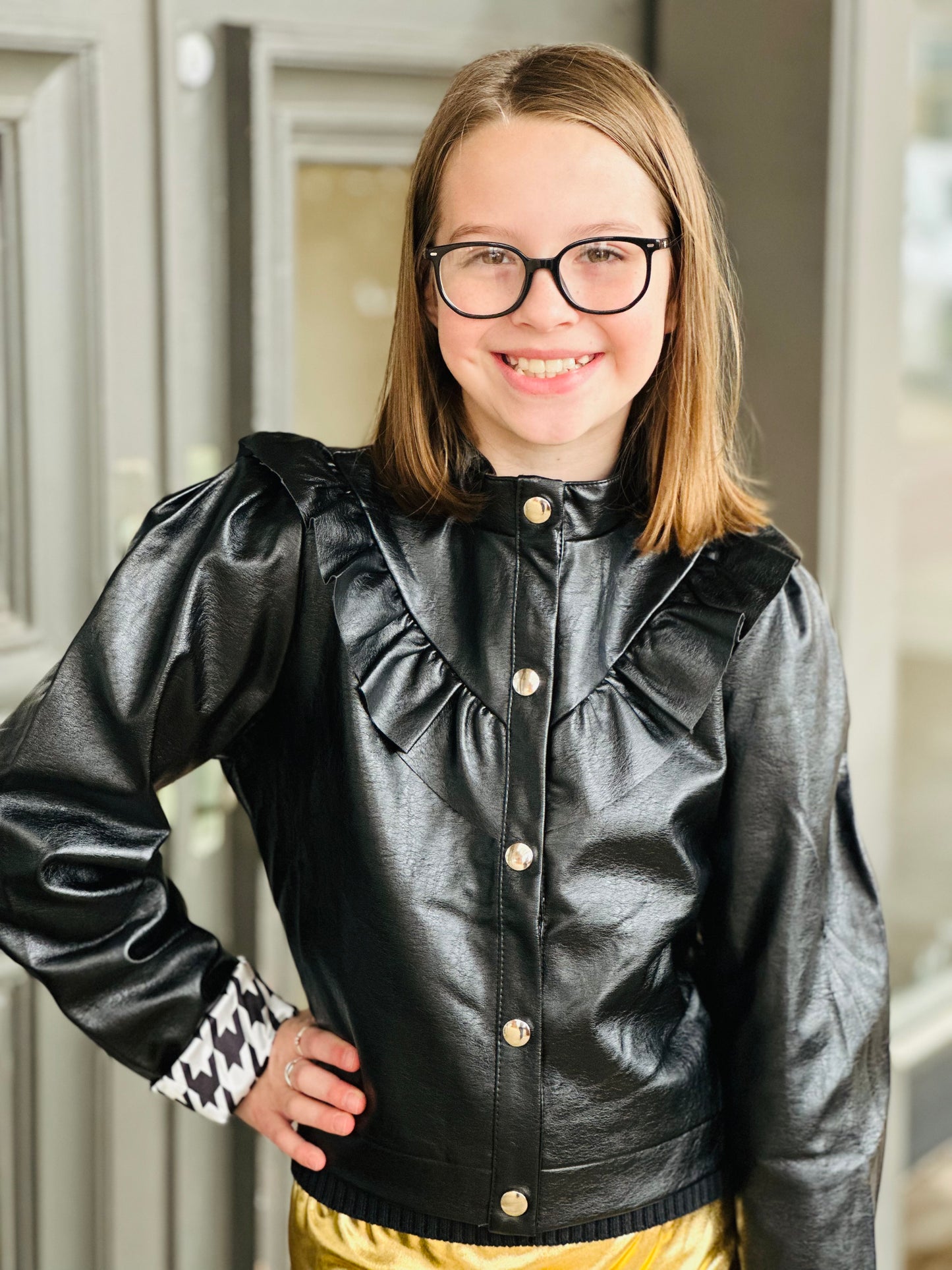 Faux Leather Ruffle Jacket