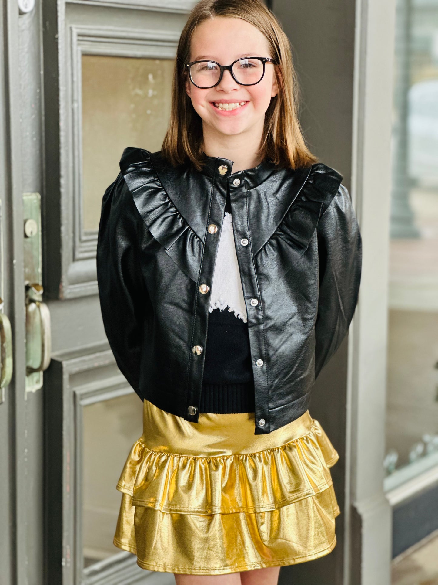 Faux Leather Ruffle Jacket