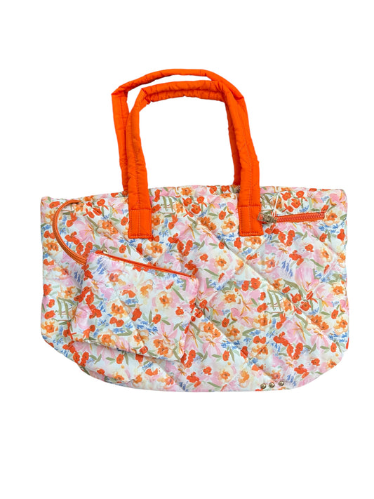 Presley Puffer Quilted Tote Bag - Orange Watercolor Floral