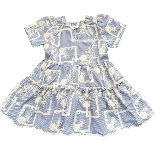 VOY Floral Embroidered Dress - Blue