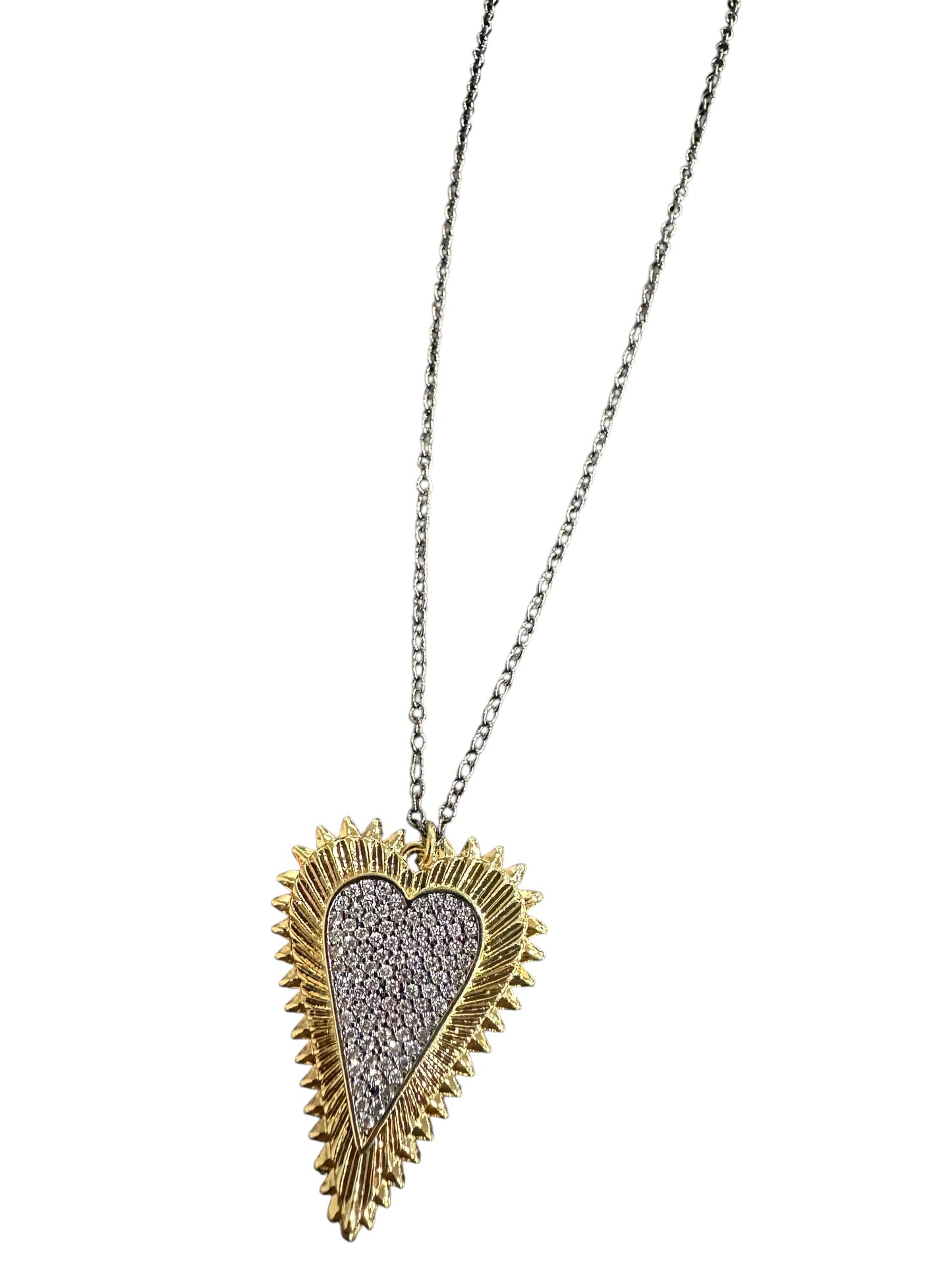 Gold Textured Heart w/Gunmetal Center and Pave
