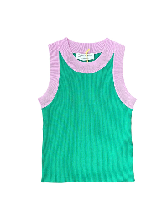Compania Fantastica Contrast Sweater Tank - pink and green