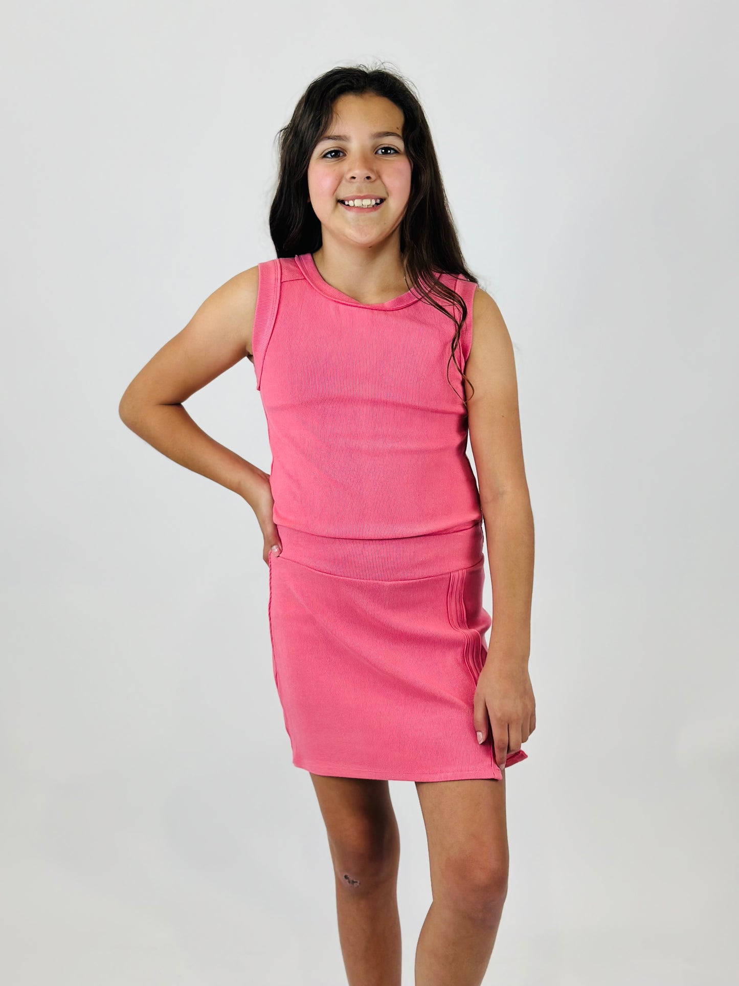 Tenly Rayon Rib Tank- Confetti Pink