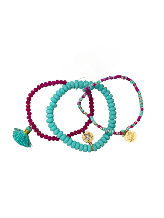 Jane Marie Beaded Stretch Bracelet with Star Charm - Light Blue/Purple