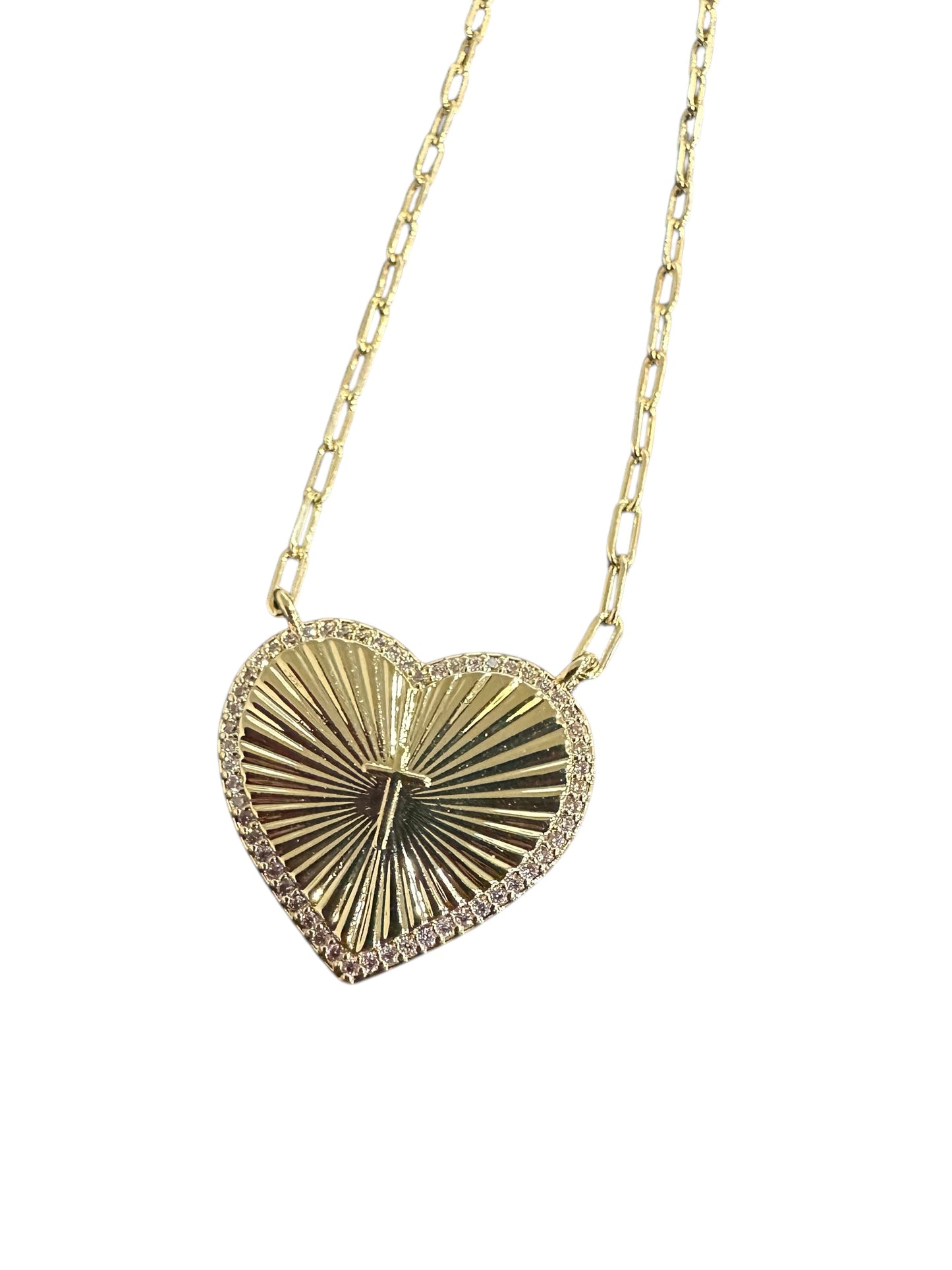 Large Heart Burst w/Pave Border and Delicate Cross Center