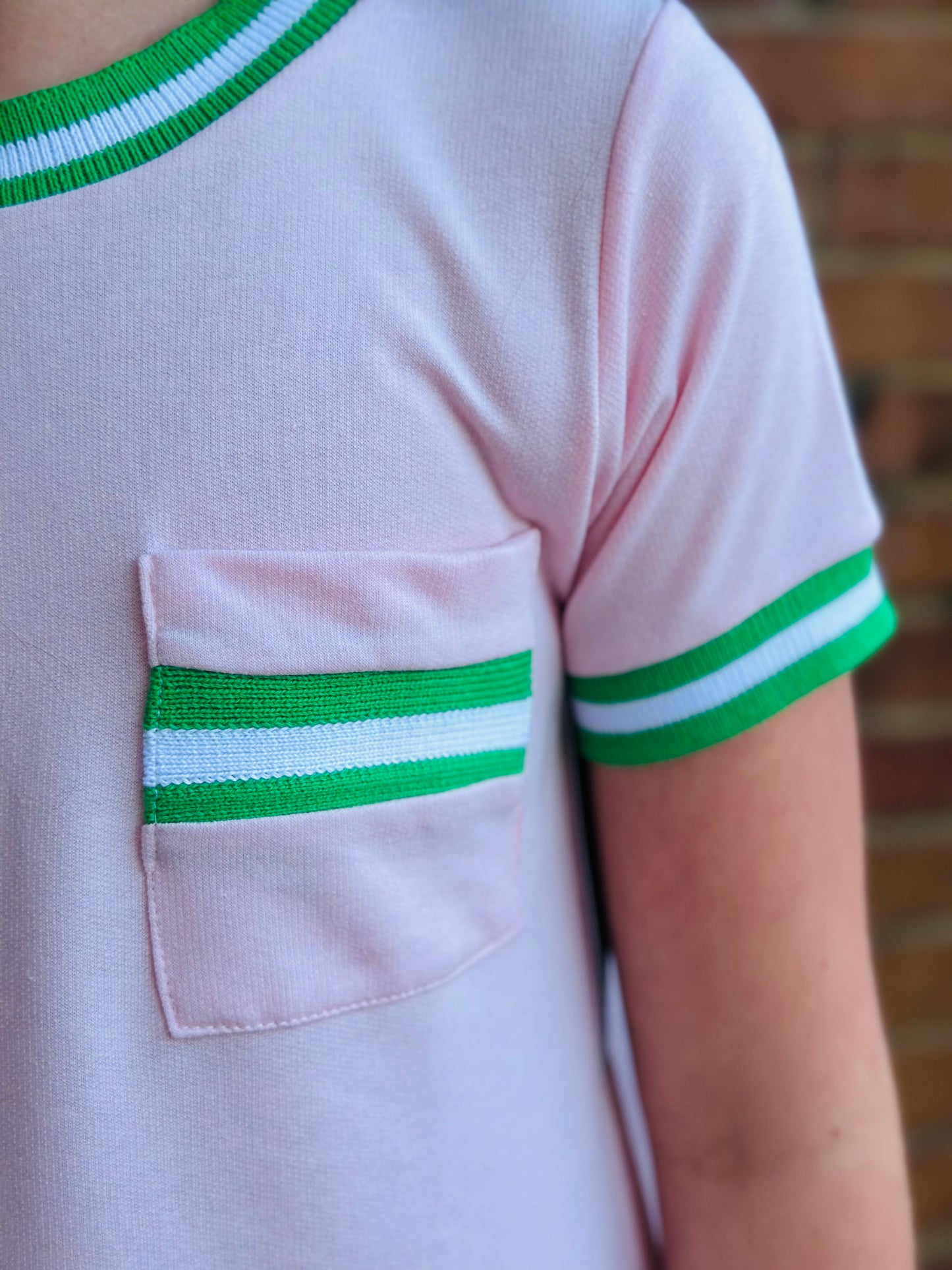 Landry Dress - Primrose Pink w/Green Trim