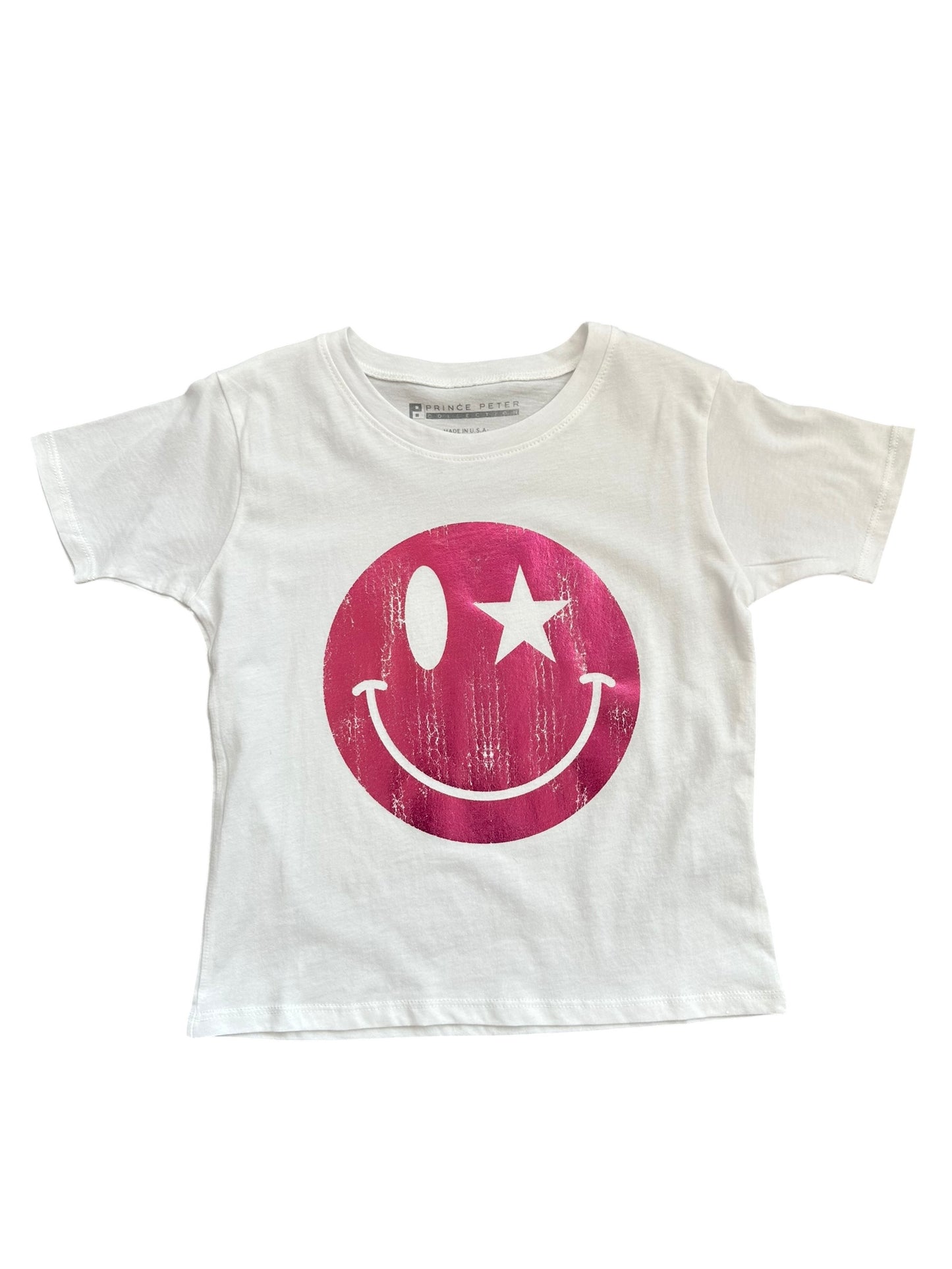 Fuschia Foil Happy Face Tee