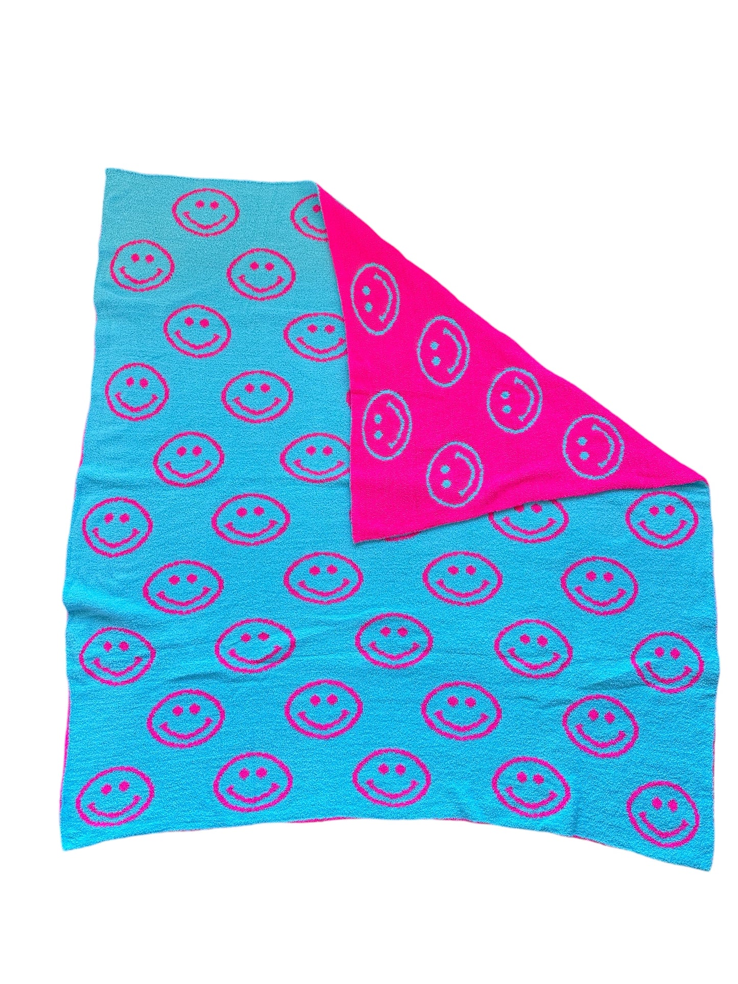 Smiley Plush Throw - Pink/Blue