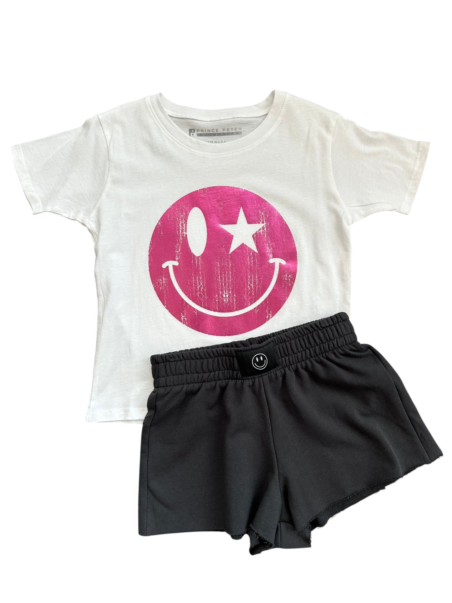 Fuschia Foil Happy Face Tee