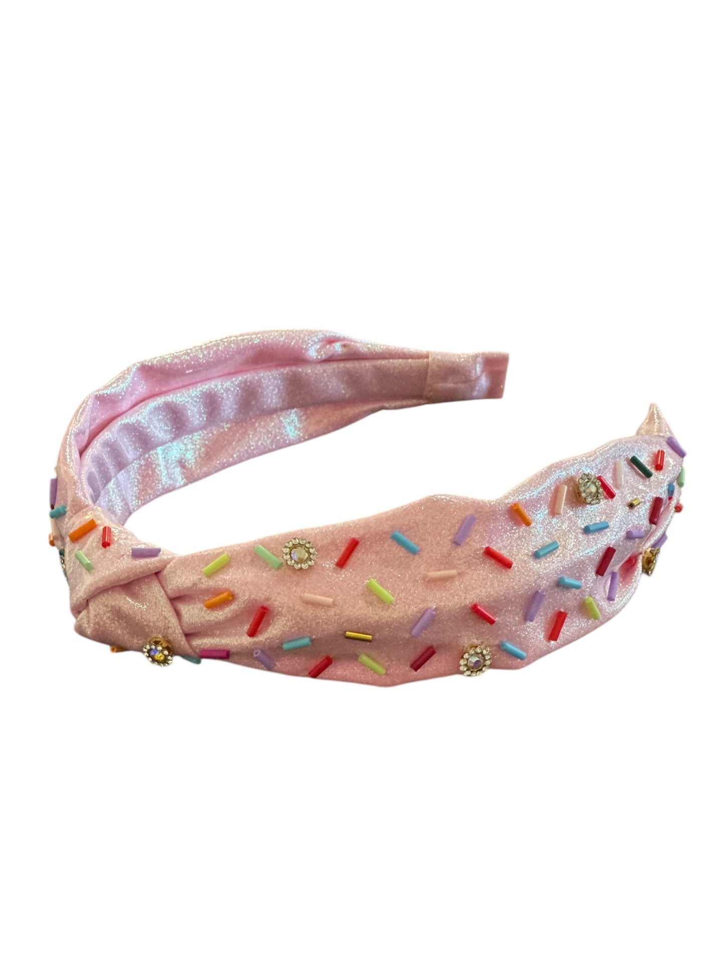 Shimmer Jeweled Sprinkle Knot Headband - Light Pink
