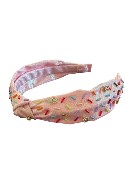 Shimmer Jeweled Sprinkle Knot Headband - Light Pink