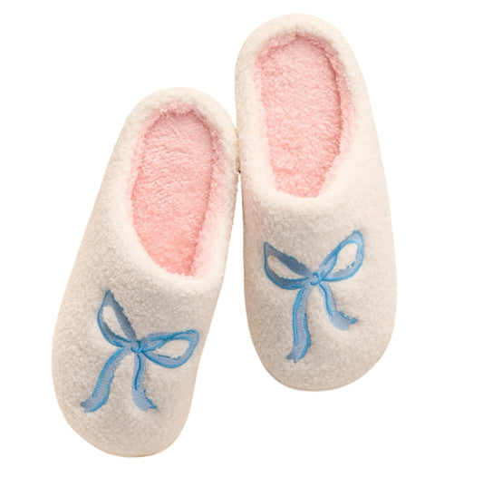 Bow Slippers - Blue (Adult Sizing)