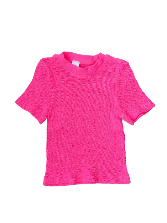 Cropped Smocked Tee - Neon Pink