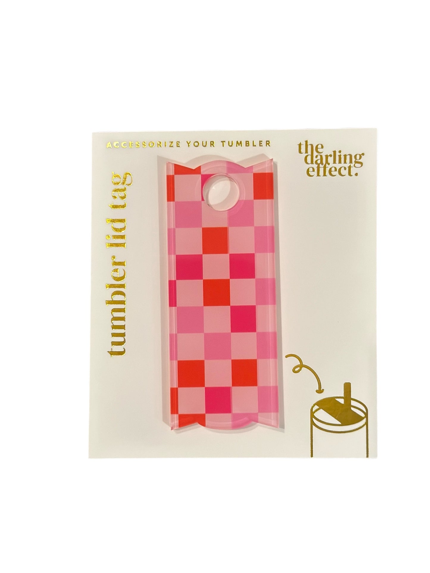 40 oz Tumbler Lid Tag - Hot Pink Checker