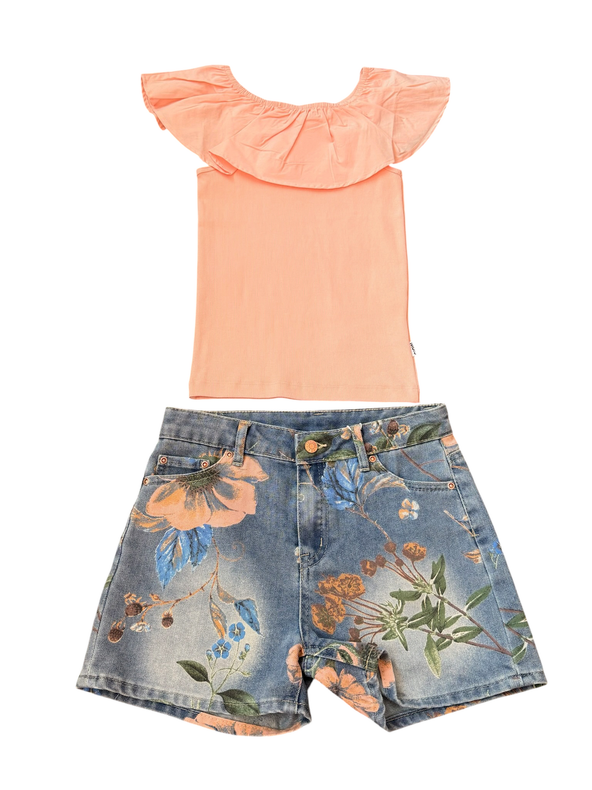 Reca Ribbed Ruffle Top - Peach Bud
