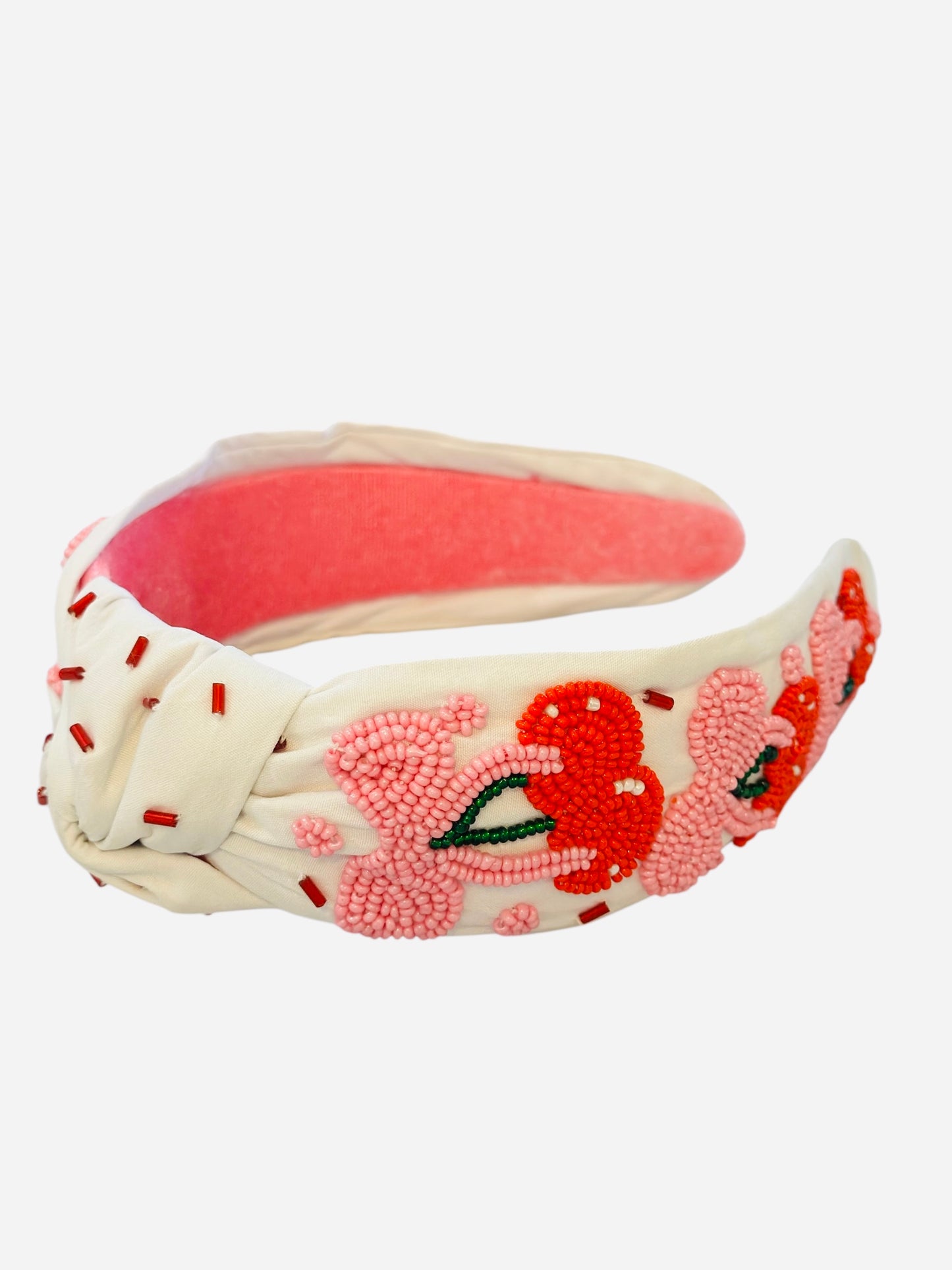 Cherry & Pink Bow Beaded Headband