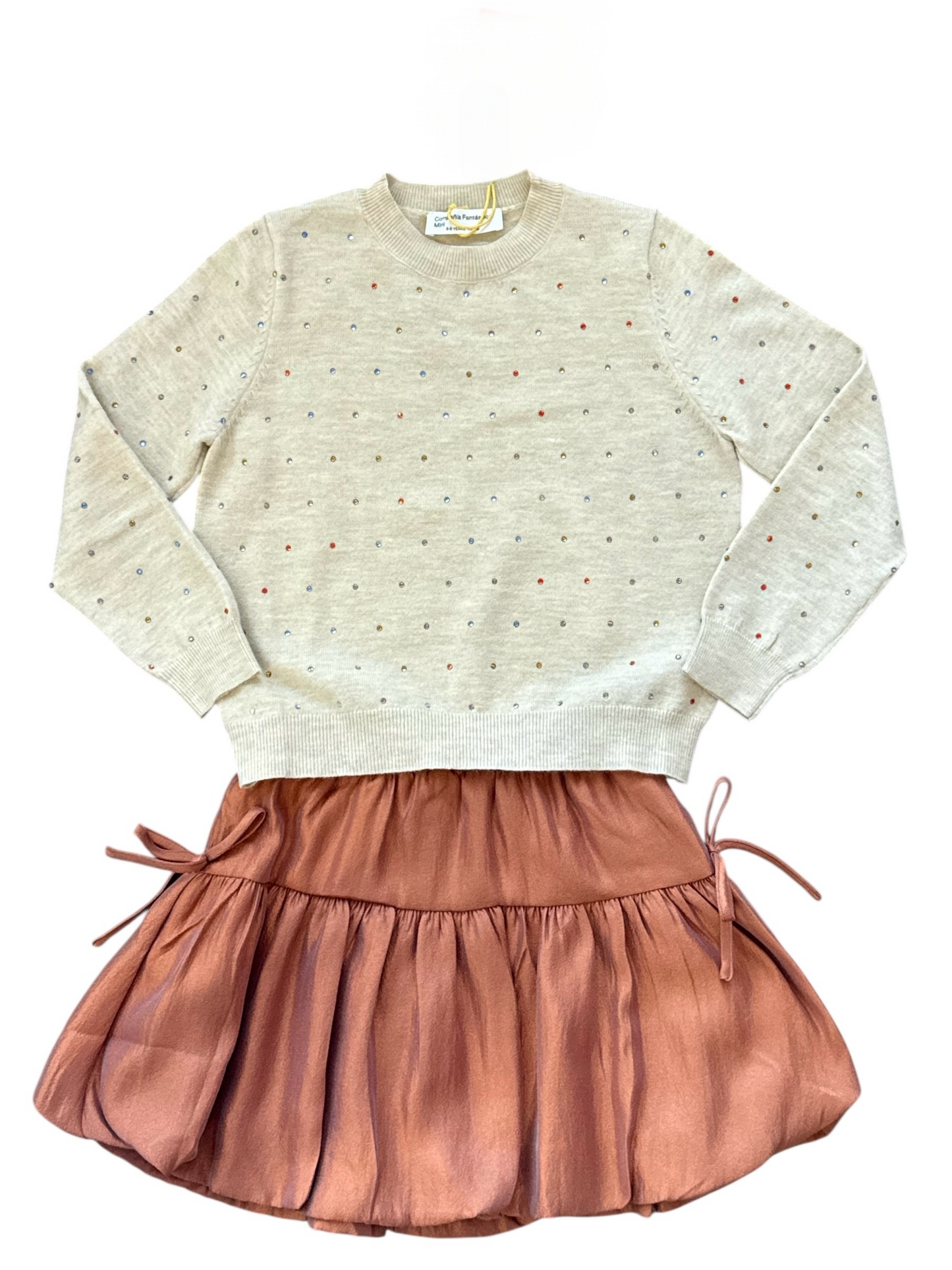 Metallic Bubble Skirt with Bows - Rust