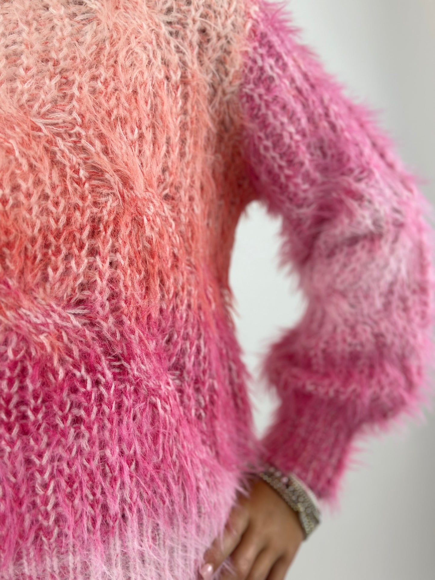 Fuzzy Pink Ombré Sweater