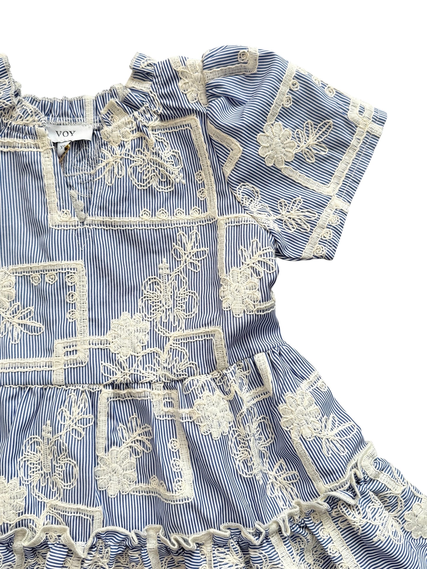 VOY Floral Embroidered Dress - Blue