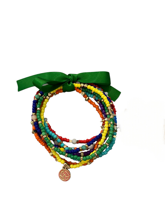 Jane Marie Multi Beaded Stretch Bracelet - Royal, Green, Yellow