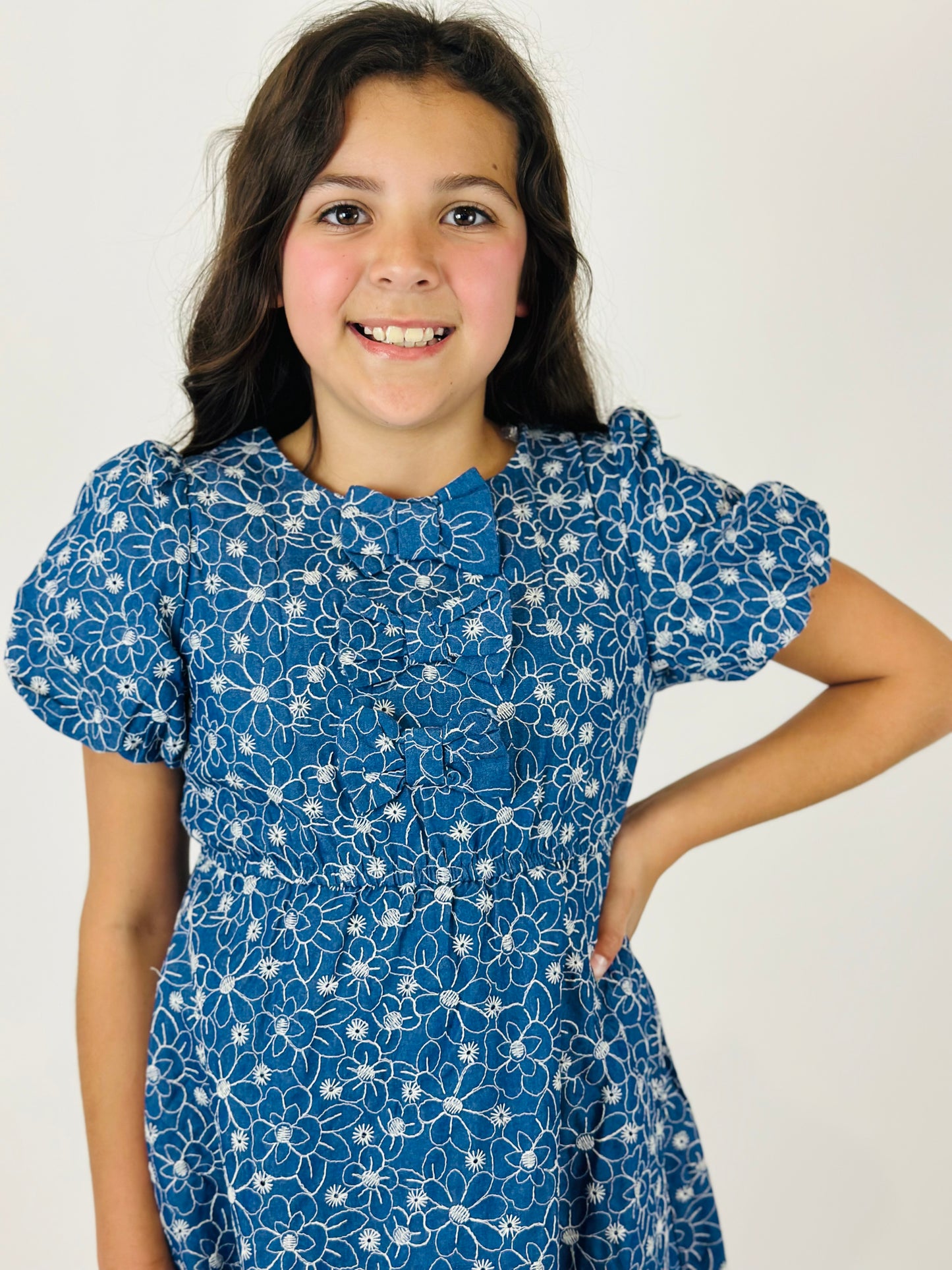 Triple Bow Eyelet Floral Dress