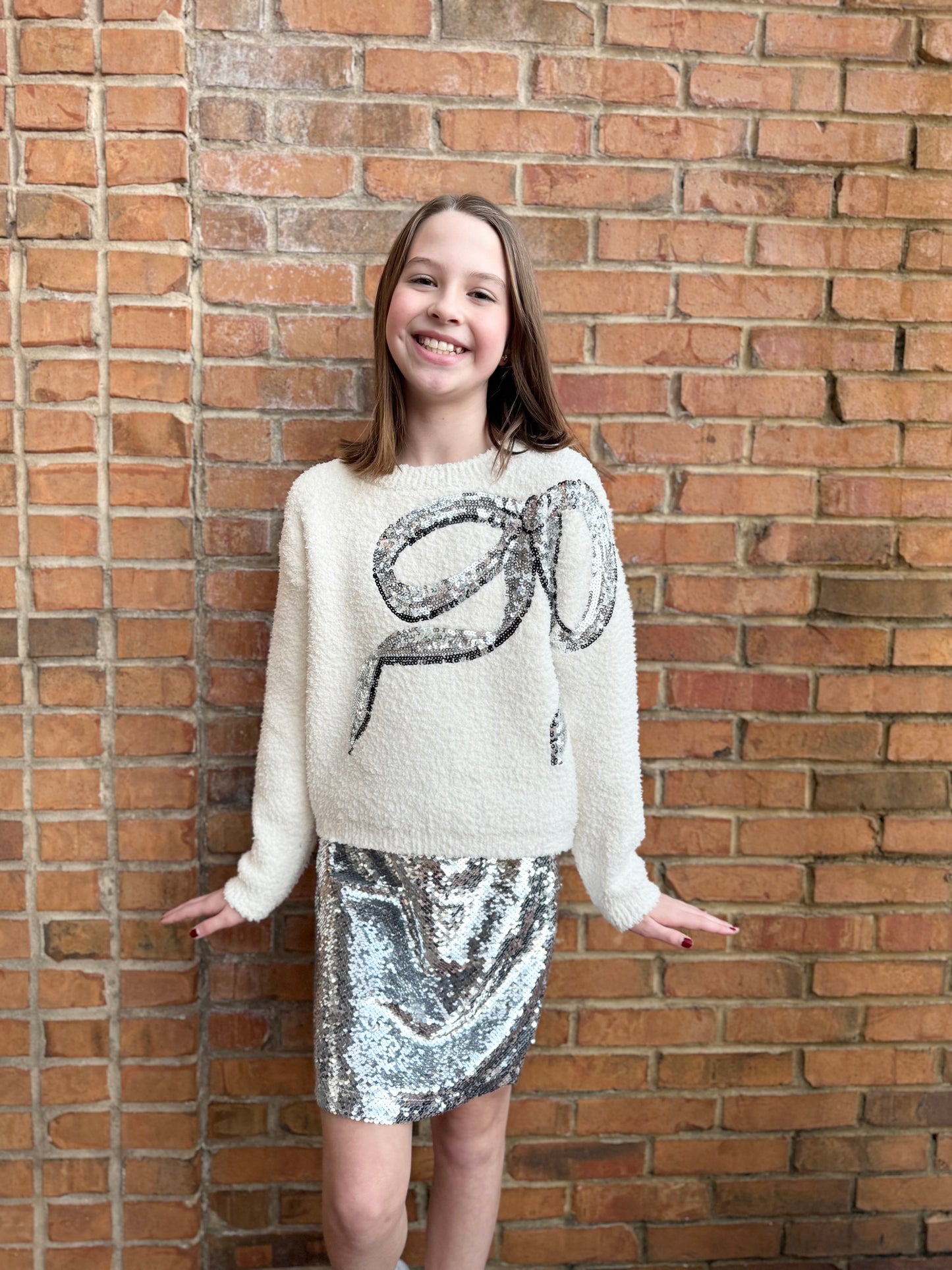 Plush Sweater with Sequin Bow