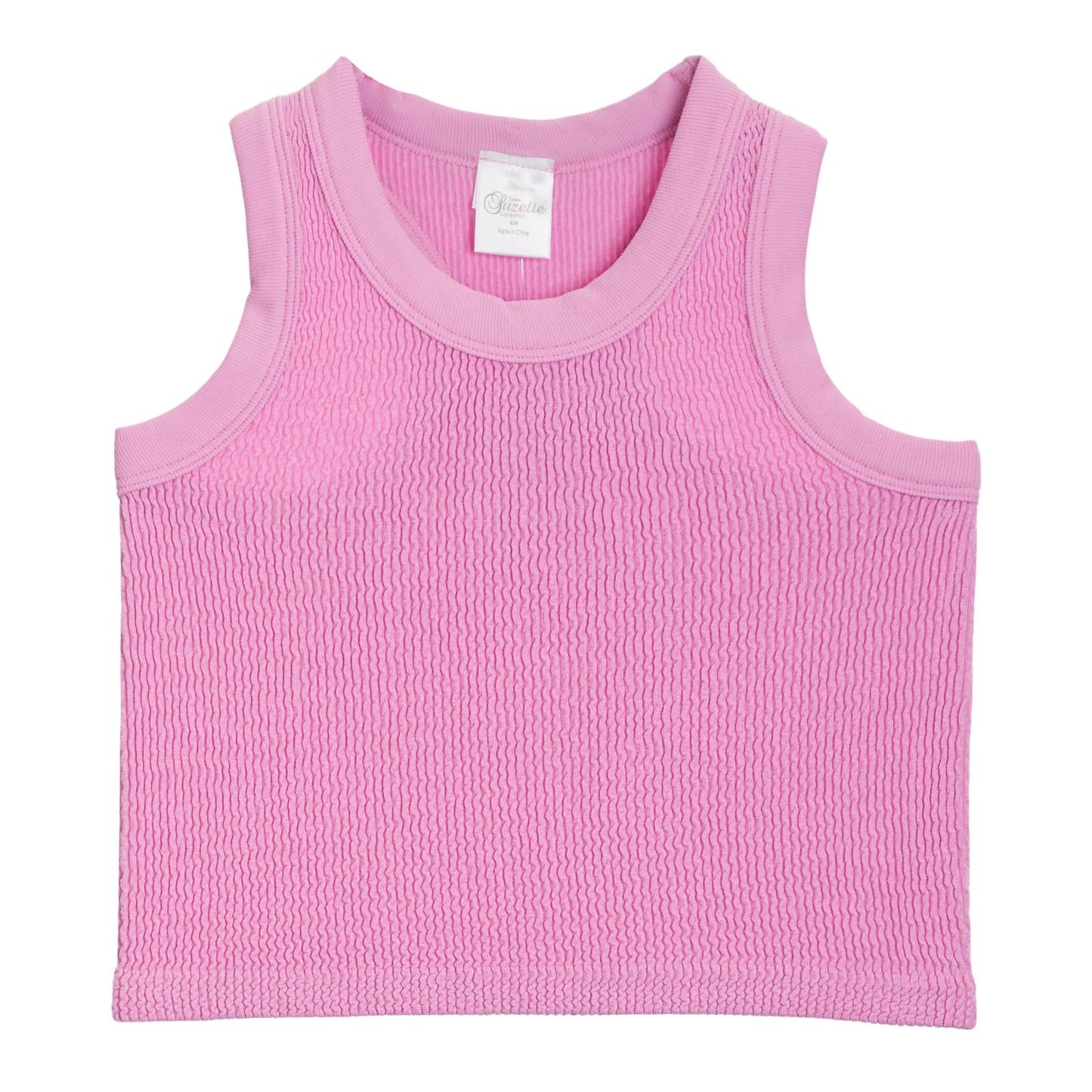 Smocked Crop Tank - Bubblegum Pink